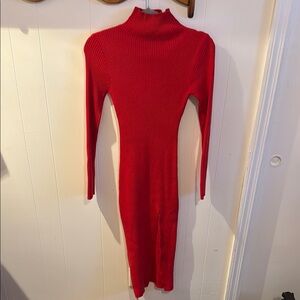 Elegant Red Long Sleeve Knit Dress